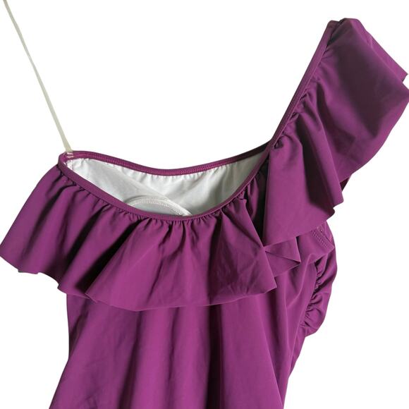 Profile By Gottex Purple One-Shoulder Ruffle One-Piece Swimsuit Size 8 - Picture 8 of 10